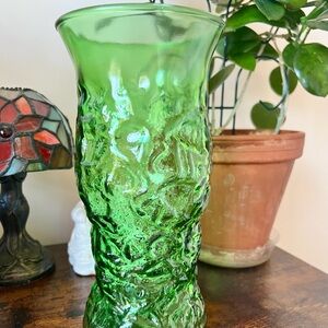 Textured emerald vintage glass vase